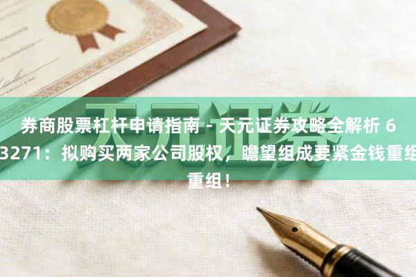 券商股票杠杆申请指南 - 天元证券攻略全解析 603271：拟购买两家公司股权，瞻望组成要紧金钱重组！